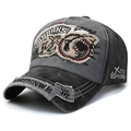 Vintage washed cotton baseball cap in charcoal grey with SHARKS embroidery and worn detail - Adjustable / Black
