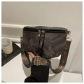 Dark grey canvas crescent crossbody bag with bohemian patterned wide shoulder strap - Black