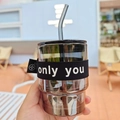 Amber glass bamboo coffee cup with black Only You sleeve and curved straw - Short Cup with Black Fabric Sleeve (Only You)