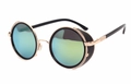 Steampunk round sunglasses with gold metal frame and blue-green mirrored lenses - Gold Frame Gold Mirror