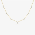Elegant gold S925 silver chain necklace with seven three-stone cluster gem pendants - Platinum Plated [White Zirconia]