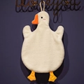 Goose shaped coral fleece hand towel in white with hanging loop for kitchen decor - Goose White