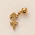 Macro shot of gold Sagittarius zodiac charm with sandblasted texture for necklaces - Frosted Sagittarius Zodiac Sign