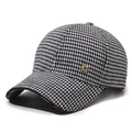 Classic black and white houndstooth baseball cap with elegant gold metal accent - Adjustable / Black