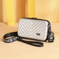 Mini silver hard shell suitcase crossbody bag with Forever Young strap and V-texture - V-Shape Pattern / V-Shape Silver