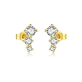 Eleganti orecchini a lobo in argento S925 dorato con tre zirconi rotondi graduati - Argento 925 / Oro