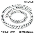 Poliertes silbernes 12mm Panzerketten-Set aus Edelstahl mit Halskette und Armband für Herren - Stahlfarbenes Set (KS222896-KJX)