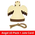 Set of 10 laser-cut wooden angel ornaments with natural jute rope for Christmas DIY - Angel / 10 Pieces With Jute Rope