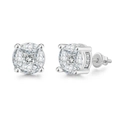 Detail view of silver hip hop studs featuring cushion-cut pave stones and screw-back posts - Cushion Silver