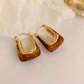 U-shaped Maillard amber resin hoop earrings with vintage gold metal accents - 11# Earring Hoop - Brown Square Hollow (Eco-friendly)