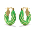 Macro detail of twisted gold-plated hoop earrings with vibrant green enamel finish - Green
