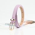 Minimalist lavender PU leather thin belt for women with a gold pin buckle and beige lining - Purple