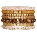 Close-up of bohemian multi-layer elastic bracelets with polymer clay and metal beads - Earth Tone Heart Style (SY0958-1)