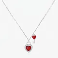 Elegant s925 silver heart lock and key necklace with red enamel and white zircon stones - 925 Silver / 925 Sterling Silver