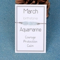 Aquamarine March birthstone cord bracelet with irregular stones and silver beads - March/Aquamarine