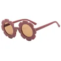 Pink sunflower flower shaped kids sunglasses with round tinted lenses for children - Dim Purple Frame Brown Lens