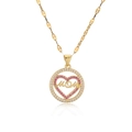 Halskette mit 18K Vergoldung, Herz-MAMA-Anhänger und rosa-weißen Zirkonia-Steinen - Gold MOM Herz Stil (24269)