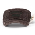 Close-up of vintage washed brown cadet cap featuring survivor patch and cotton texture - One Size (Approx 58cm Adjustable) / Dark Brown
