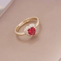18K gold heart-shaped red zircon ring with micro-paved diamonds in a minimalist style - Red / Adjustable Open