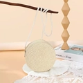 Mini round woven straw bag in beige with long shoulder strap for summer beach vacation - 16cm / Off White