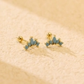 S925 silver crown stud earrings with sky blue zircon stones and golden finish - 925 Silver / Gold (Turquoise Stone)