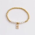 Elegante bracciale di perle e sfere dorate con ciondolo a stella in zirconi - Cornice Stella Dorata-CCB0199YH