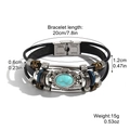 Black leather multilayer bracelet with green turquoise stone and stainless steel clasp - Black Leather Turquoise