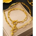Set gioielli dorati con catena a graffetta, chiusura a levetta OT e ciondolo a sfera - Oro (C6119)