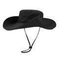 Quick-dry black wide brim bucket hat with adjustable chin strap for outdoor hiking - 12cm Large Brim / Black