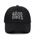Classic black baseball cap with white Good Vibes embroidery on a high-density cotton crown - Adjustable / Black