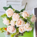 Elegant champagne artificial roses silk flower bouquet for home and wedding decor - Champagne