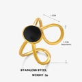 Verstellbarer Ring aus goldenem Edelstahl mit schwarzer Emaille und Kreuzband-Design - Einstellbar Offen / Gold Oval Ring-Schwarz