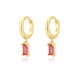 S925 silver 18K gold plated huggie earrings with rectangular red zircon pendants - Gold Rectangle Red