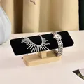 Black velvet bracelet and watch display stand with solid light wood T-bar base - 1-Tier Solid Wood Bracelet Stand-Black Velvet