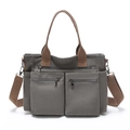 Vielseitige graue Canvas-Umhängetasche mit vielen Taschen und braunen Griffen für den Alltag - 36*13*27 / Grau
