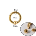 Golden stainless steel BCR ring piercing with 3mm thickness and 14mm inner diameter - 3x14x6mm / Gold