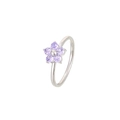 Minimalist silver flower ring featuring five purple zircon petals in a delicate setting - Platinum - Purple Zirconia
