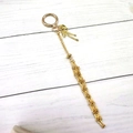 Golden mesh style handbag charm with heart, bow pendant and long metal tassels - Gold Round Keychain [Small Heart Style]