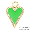 Green enamel heart pendant with cubic zirconia inlay and gold frame for jewelry making - Green Enamel Diamond Halo Style