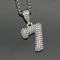 Hip-hop style silver number 7 pendant necklace with iced-out crystals and chain - Number 7 / Pendant Only / Steel