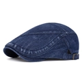 Classic dark blue washed denim flat cap with adjustable bronze metal buckle strap - Adjustable / Dark Blue