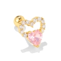 Gold heart cartilage stud with pink heart zircon and sparkling white stone accents - EGD0435