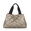Sac fourre-tout matelassé champagne doré avec surpiqûres losanges et anses noires - Champagne