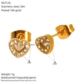 18K gold plated stainless steel heart stud earrings with zircon stones and dimensions - Heart Shape (SE312G) / Heart Style (SE312G)