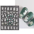 Stickers ongles 5D relief fleurs blanches et feuilles vertes, modèle STZ-5D39 - STZ-5D39 Muguet