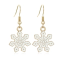 Golden Christmas snowflake drop earrings with white enamel finish and secure hooks - White Snowflake 2