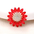 Sparkling red sunflower alloy accessory with white rhinestones and a gold-plated base - Red