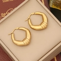 Detail of gold geometric hoop earrings with spiral texture in a premium jewelry box - 3D Spiral Texture Style (5#)