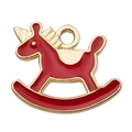 Red and gold enamel rocking horse charm for DIY jewelry making with top connecting ring - Rocking Horse (10996)