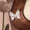 Boucles d'oreilles papillon argentées avec fermoir à vis double en acier titane - Pièce Unique / Argent (Zircone Blanche)